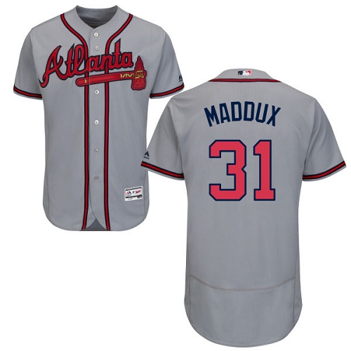 Braves #31 Greg Maddux Grey Flexbase Authentic Collection Stitched MLB Jersey - Click Image to Close